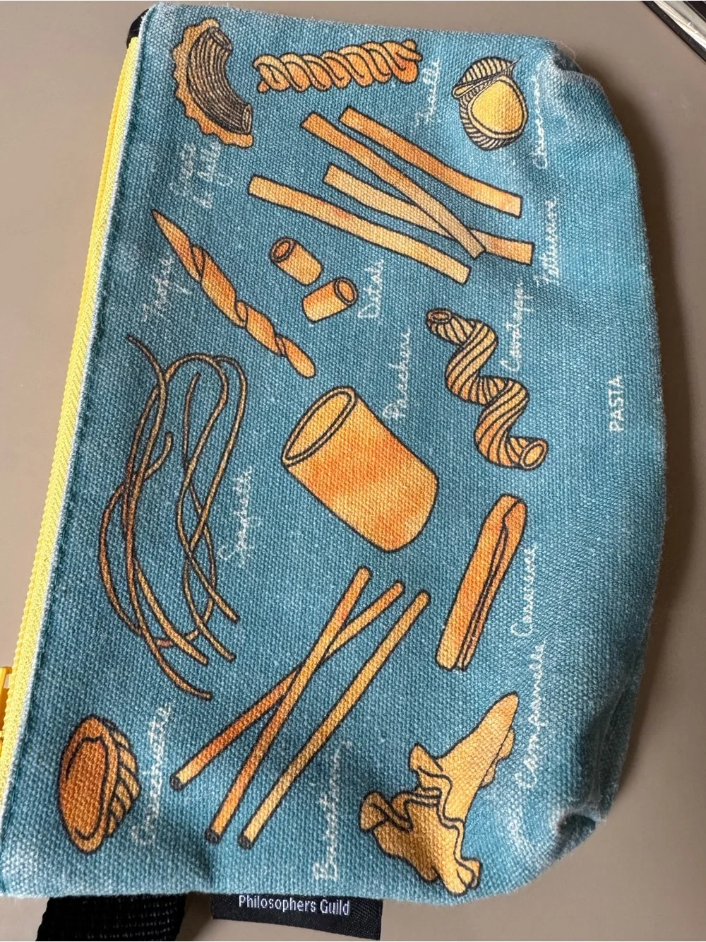 Pasta Bag past-print zip pouch/pencil case in teal/yellow